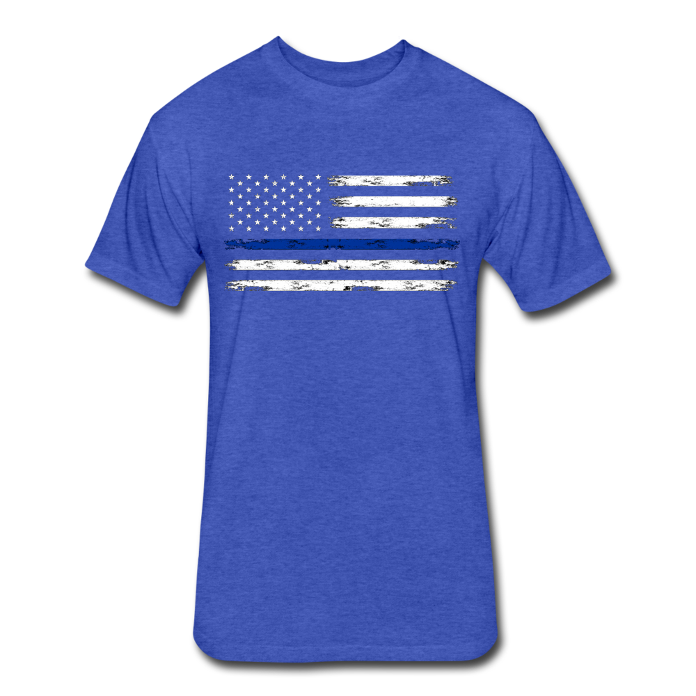 Unisex Poly Cotton T-Shirt by Next Level - Distressed Blue Line Flag - heather royal