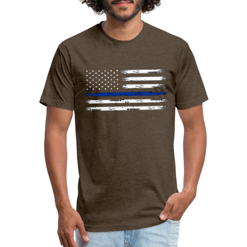 Unisex Poly Cotton T-Shirt by Next Level - Distressed Blue Line Flag - heather espresso
