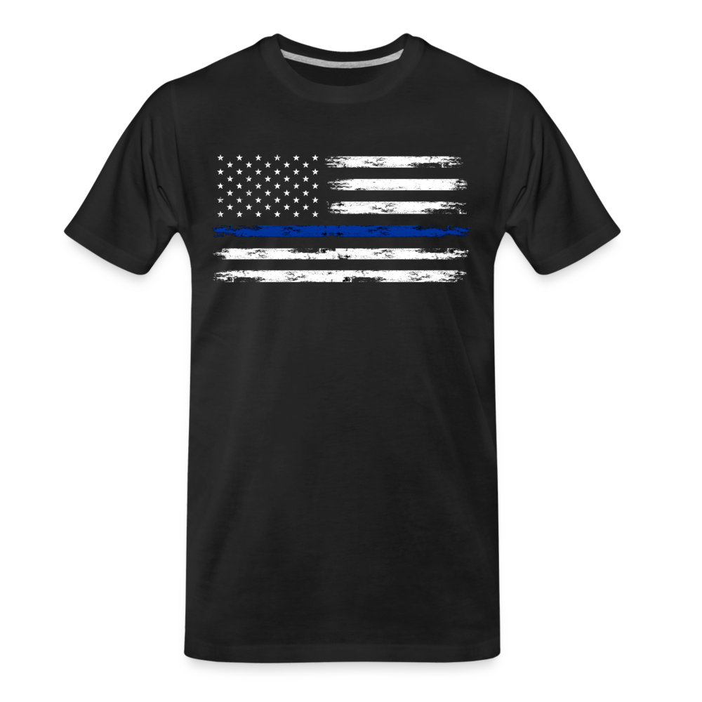 Men's Premium T-Shirt - Distressed Blue Line Flag - black