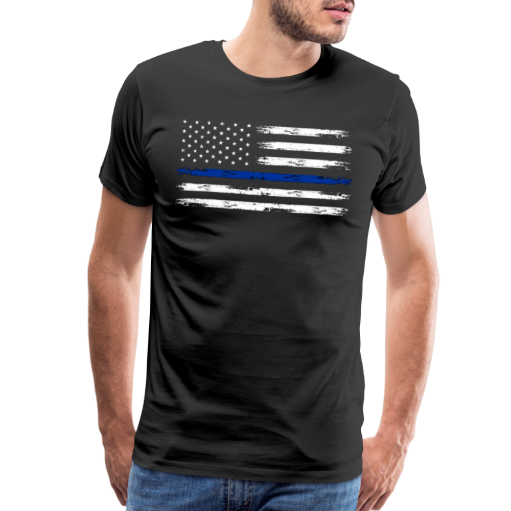 Men's Premium T-Shirt - Distressed Blue Line Flag - black