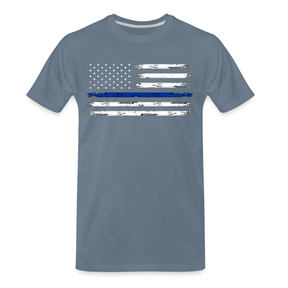 Men's Premium T-Shirt - Distressed Blue Line Flag - steel blue