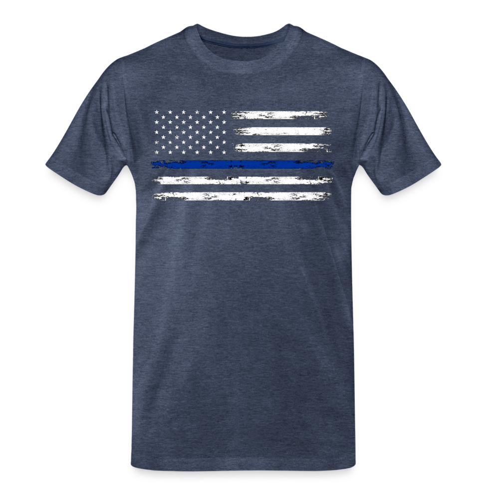 Men's Premium T-Shirt - Distressed Blue Line Flag - heather blue