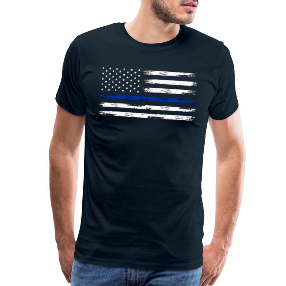 Men's Premium T-Shirt - Distressed Blue Line Flag - deep navy