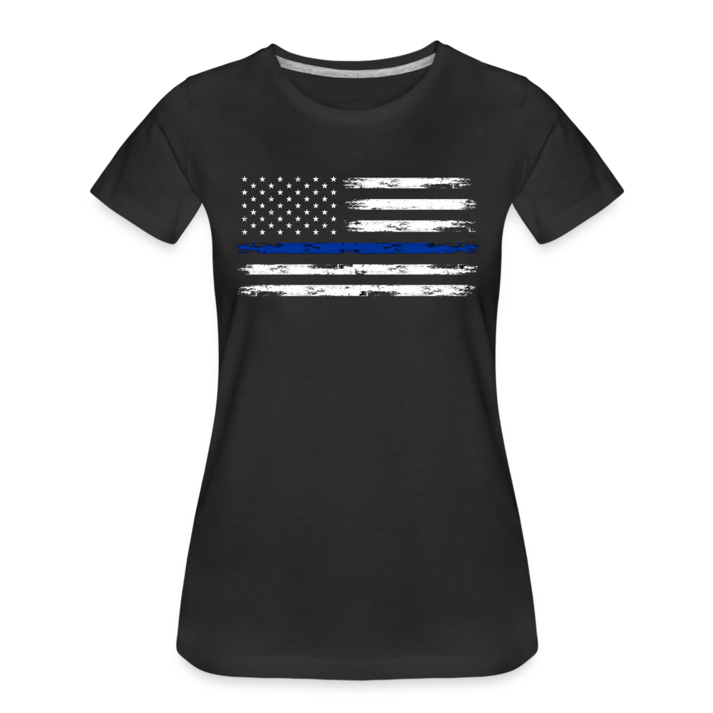 Women’s Premium T-Shirt - Distressed Blue Line Flag - black