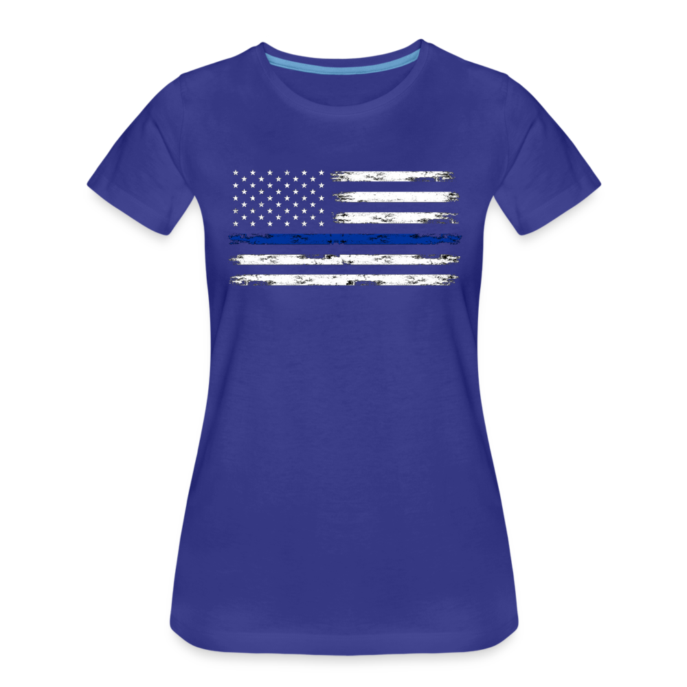 Women’s Premium T-Shirt - Distressed Blue Line Flag - royal blue