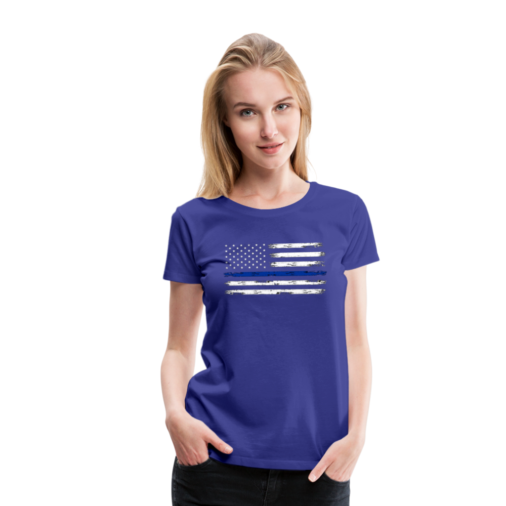 Women’s Premium T-Shirt - Distressed Blue Line Flag - royal blue