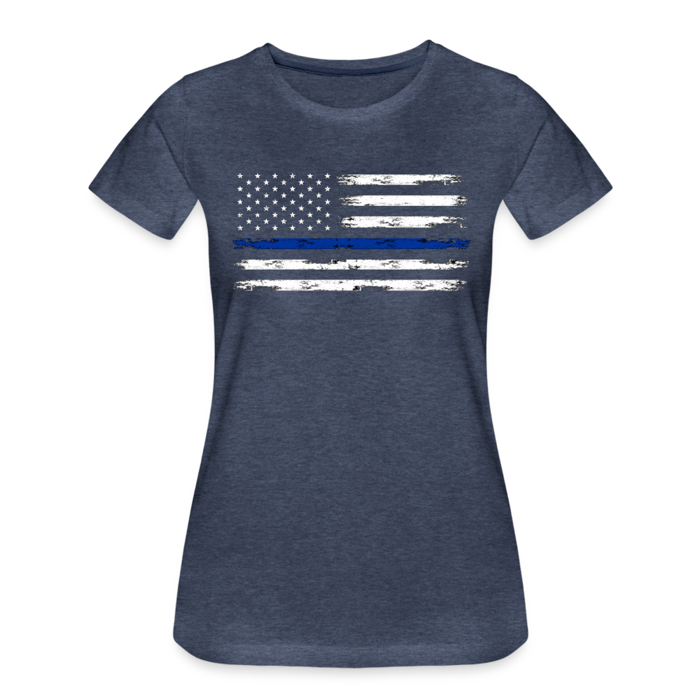 Women’s Premium T-Shirt - Distressed Blue Line Flag - heather blue