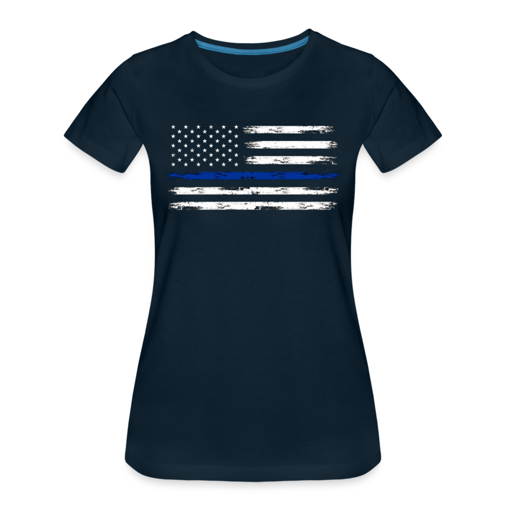 Women’s Premium T-Shirt - Distressed Blue Line Flag - deep navy
