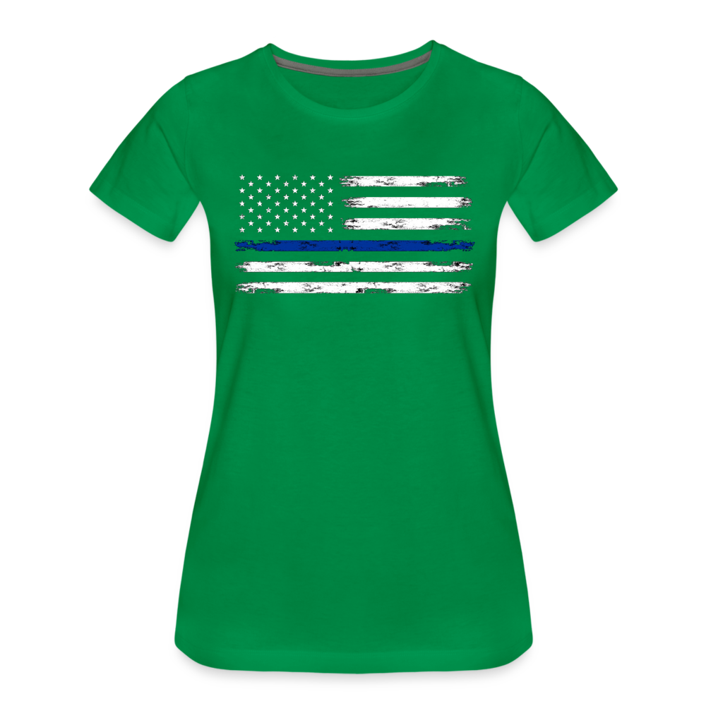 Women’s Premium T-Shirt - Distressed Blue Line Flag - kelly green