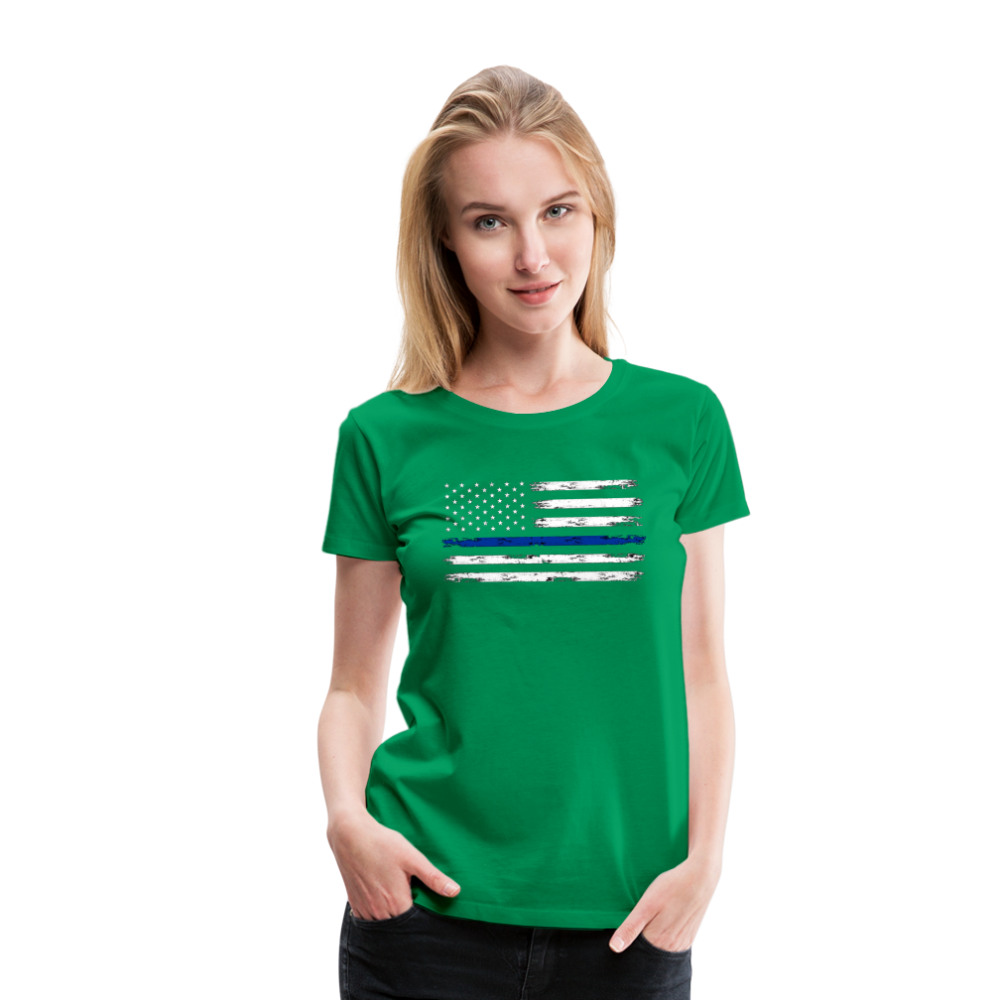 Women’s Premium T-Shirt - Distressed Blue Line Flag - kelly green