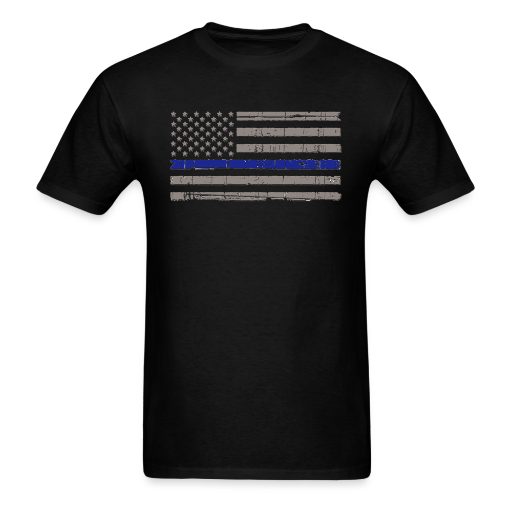 Unisex Classic T-Shirt - Distressed Blue Line Flag - black