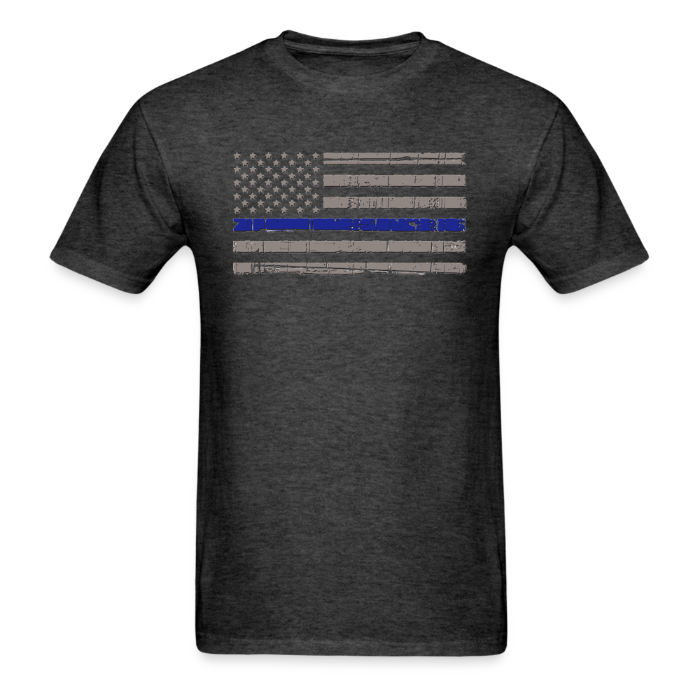 Unisex Classic T-Shirt - Distressed Blue Line Flag - heather black