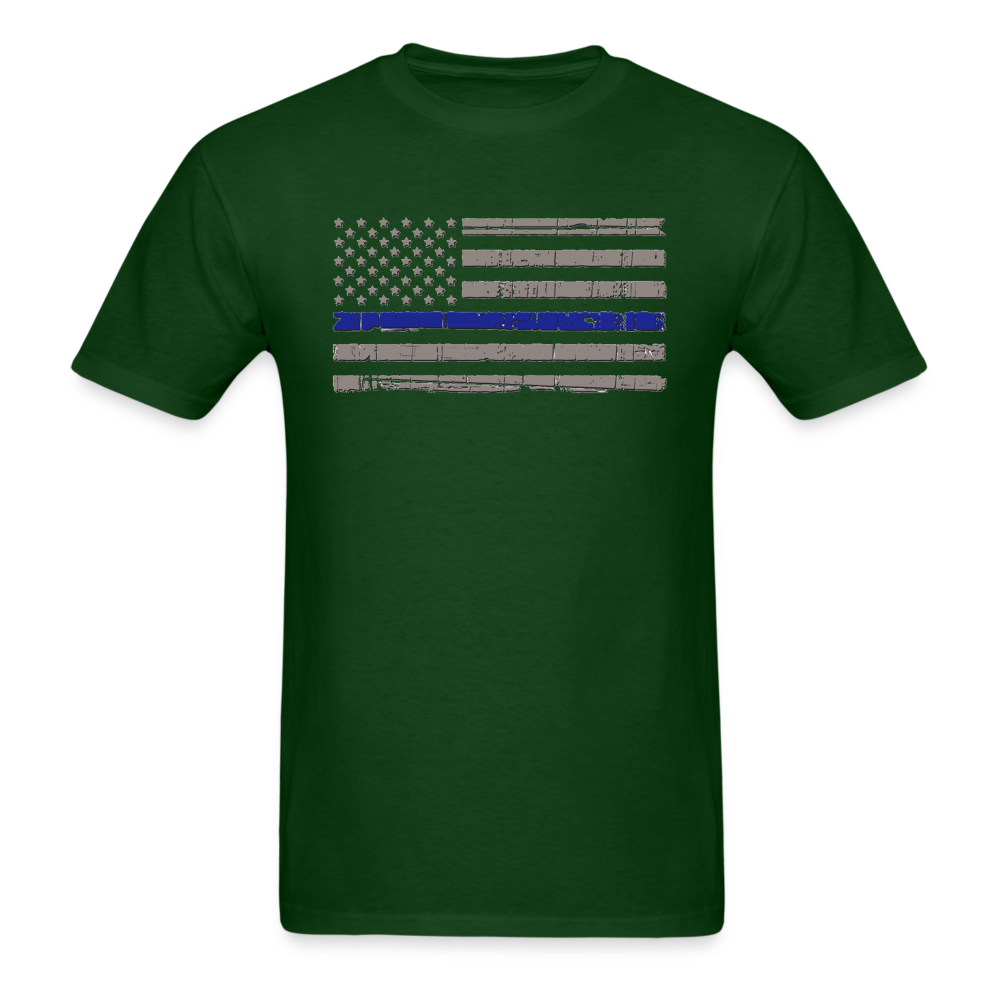 Unisex Classic T-Shirt - Distressed Blue Line Flag - forest green