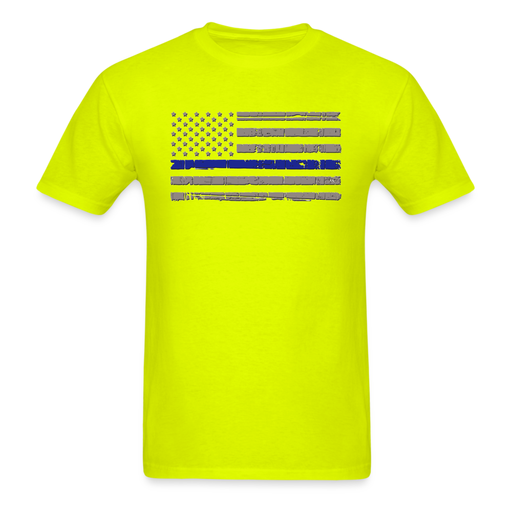 Unisex Classic T-Shirt - Distressed Blue Line Flag - safety green
