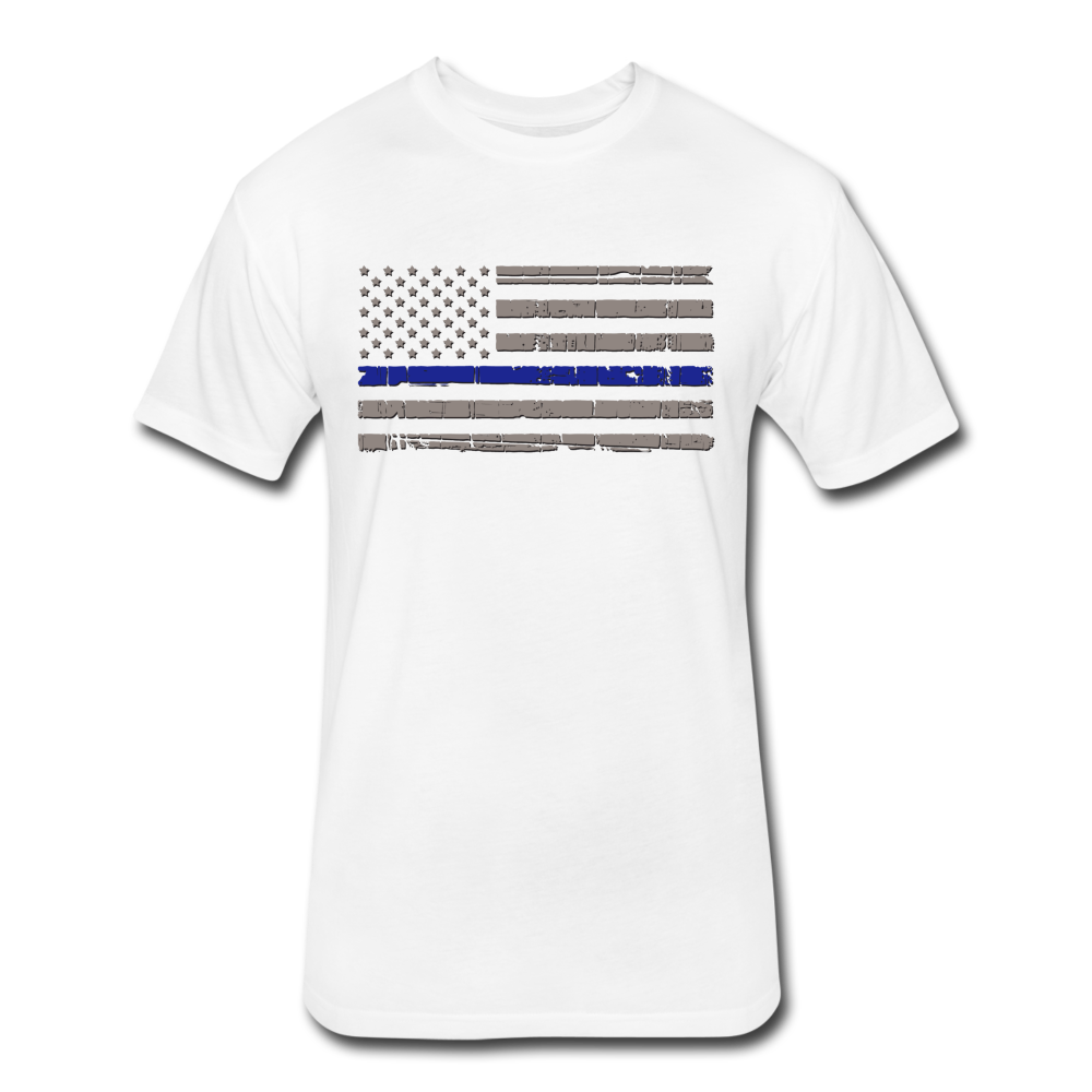 Unisex Poly/Cotton T-Shirt by Next Level - Distressed Blue Line Flag - white