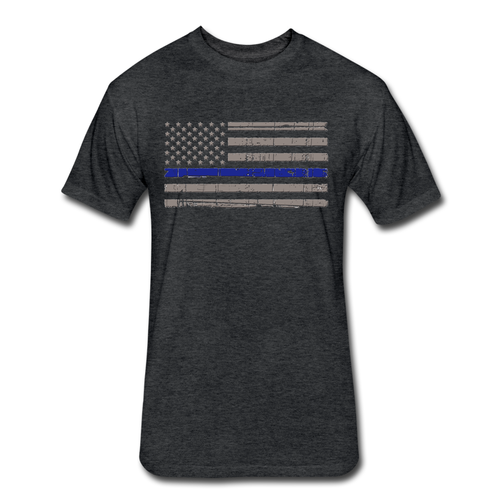 Unisex Poly/Cotton T-Shirt by Next Level - Distressed Blue Line Flag - heather black
