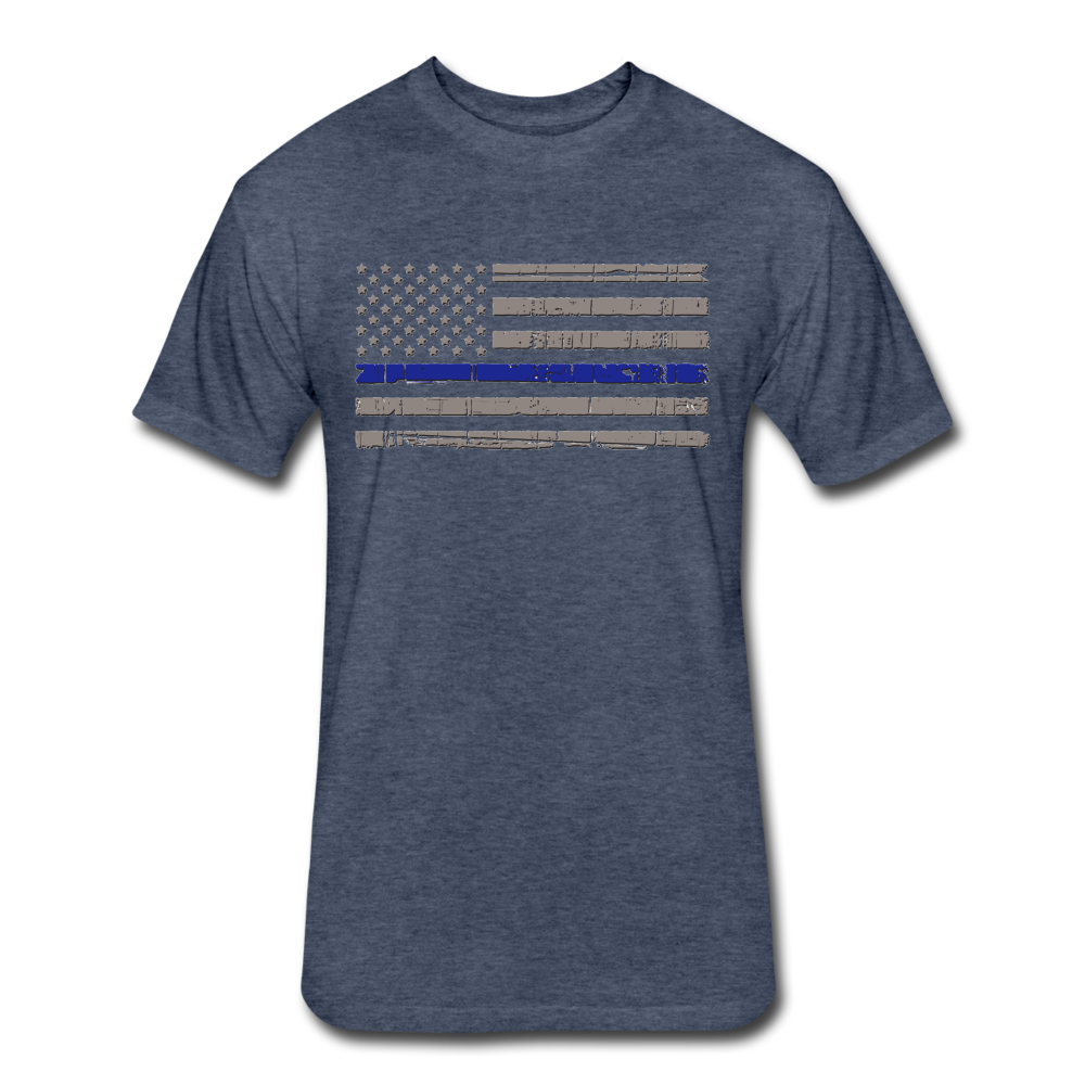 Unisex Poly/Cotton T-Shirt by Next Level - Distressed Blue Line Flag - heather navy