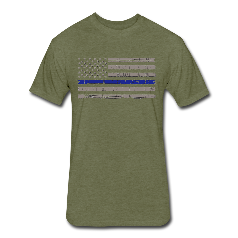 Unisex Poly/Cotton T-Shirt by Next Level - Distressed Blue Line Flag - heather military green