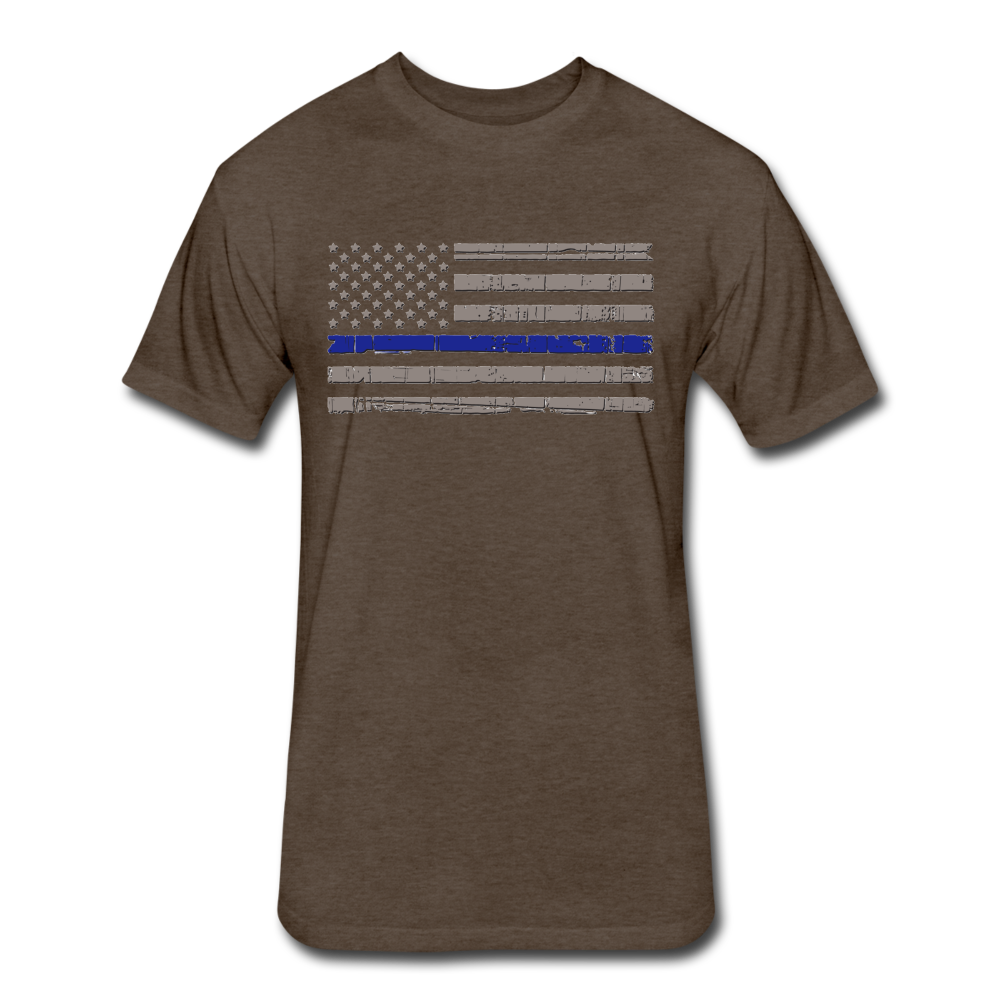 Unisex Poly/Cotton T-Shirt by Next Level - Distressed Blue Line Flag - heather espresso