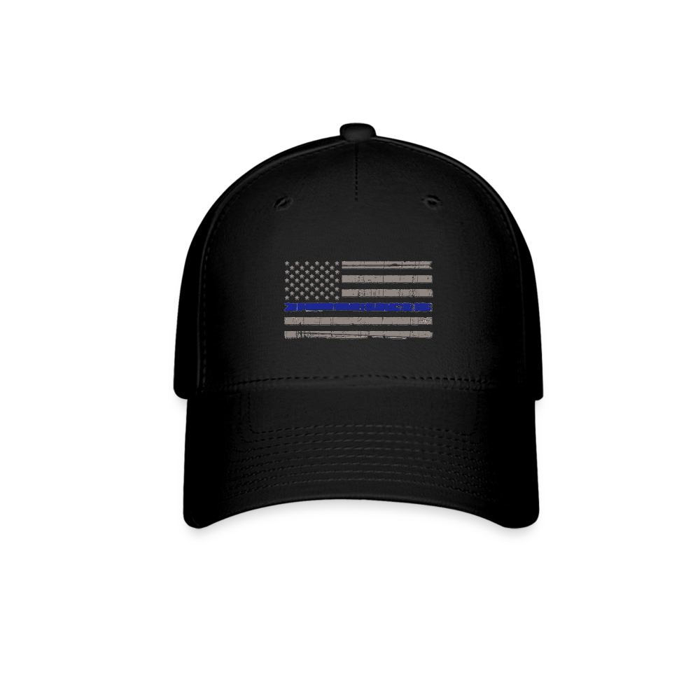 Flexfit Baseball Cap - Distressed Blue Line Flag - black
