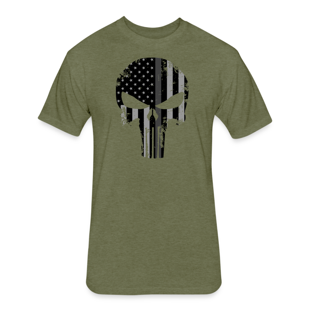 Unisex Poly/Cotton T-Shirt by Next Level - Punisher Thin Silver Line - heather military green