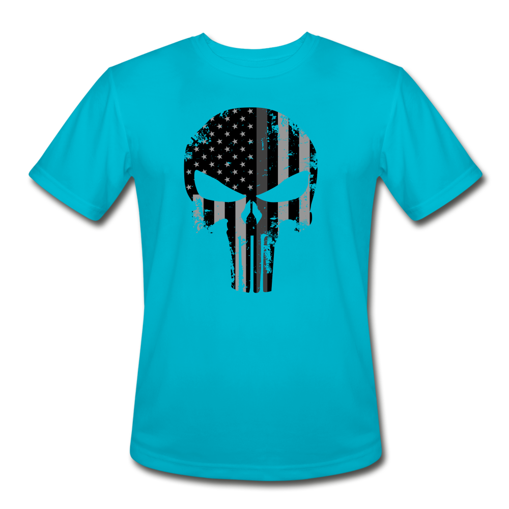 Men’s Moisture Wicking Performance T-Shirt - Punisher Thin Silver Line - turquoise