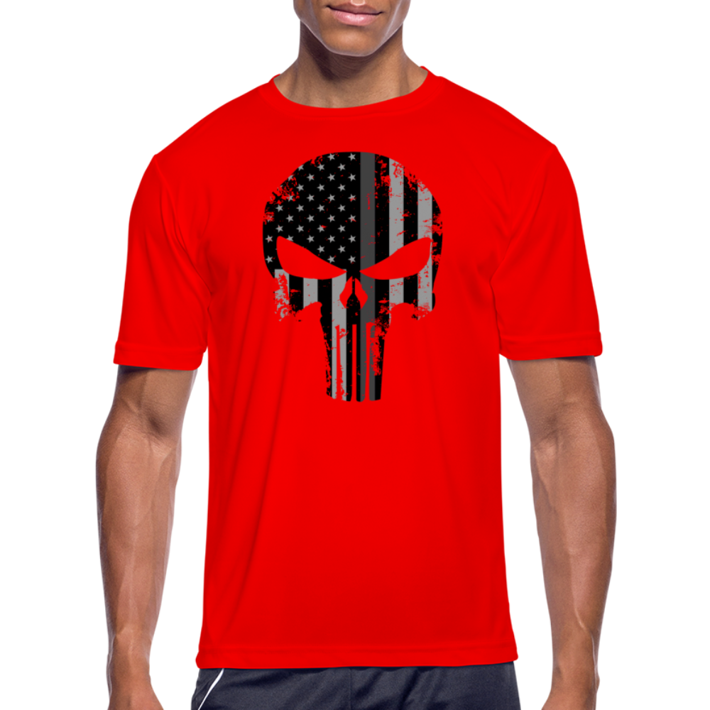 Men’s Moisture Wicking Performance T-Shirt - Punisher Thin Silver Line - red
