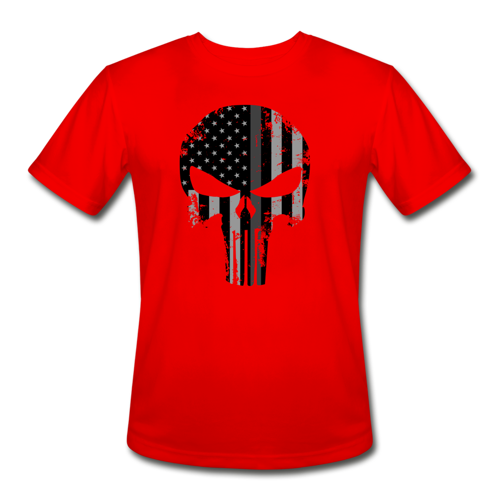 Men’s Moisture Wicking Performance T-Shirt - Punisher Thin Silver Line - red