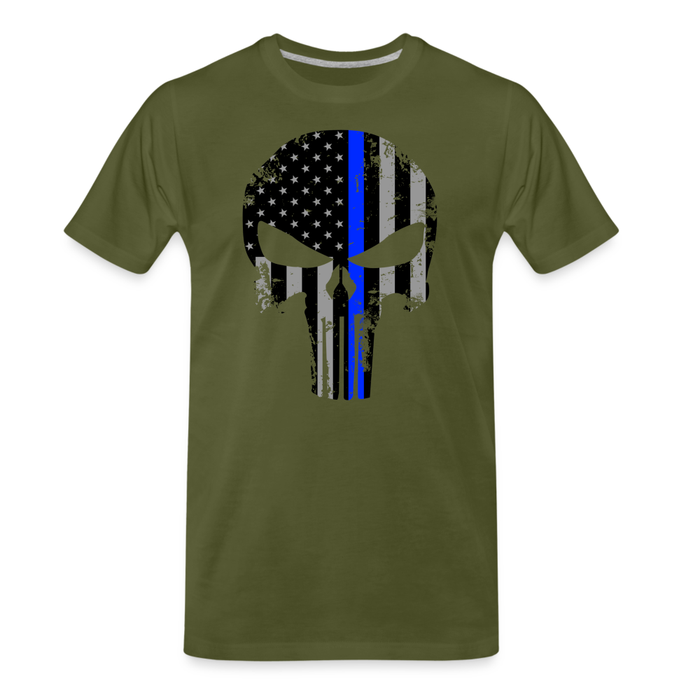 Men's Premium T-Shirt - Punisher Thin Blue Line - olive green