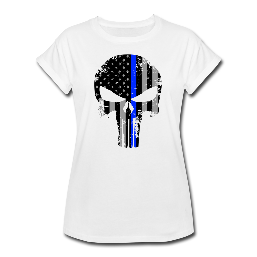 Women's Relaxed Fit T-Shirt - Punisher Thin Blue Line - white
