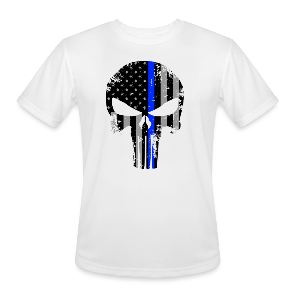 Men’s Moisture Wicking Performance T-Shirt - Punisher Thin Blue Line - white