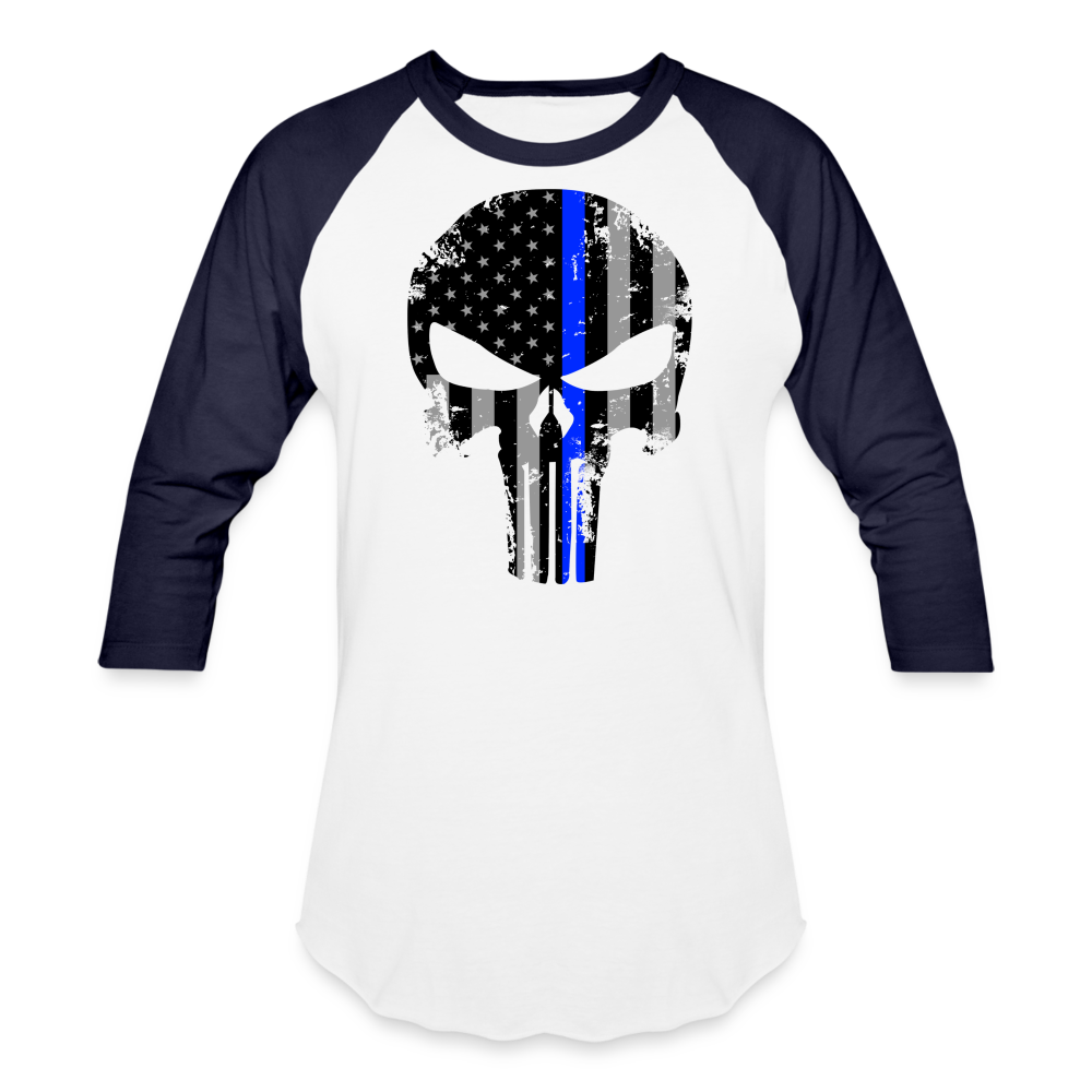 Baseball T-Shirt - Punisher Thin Blue Line - white/navy