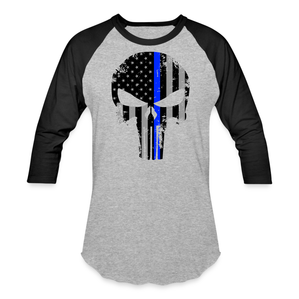 Baseball T-Shirt - Punisher Thin Blue Line - heather gray/black