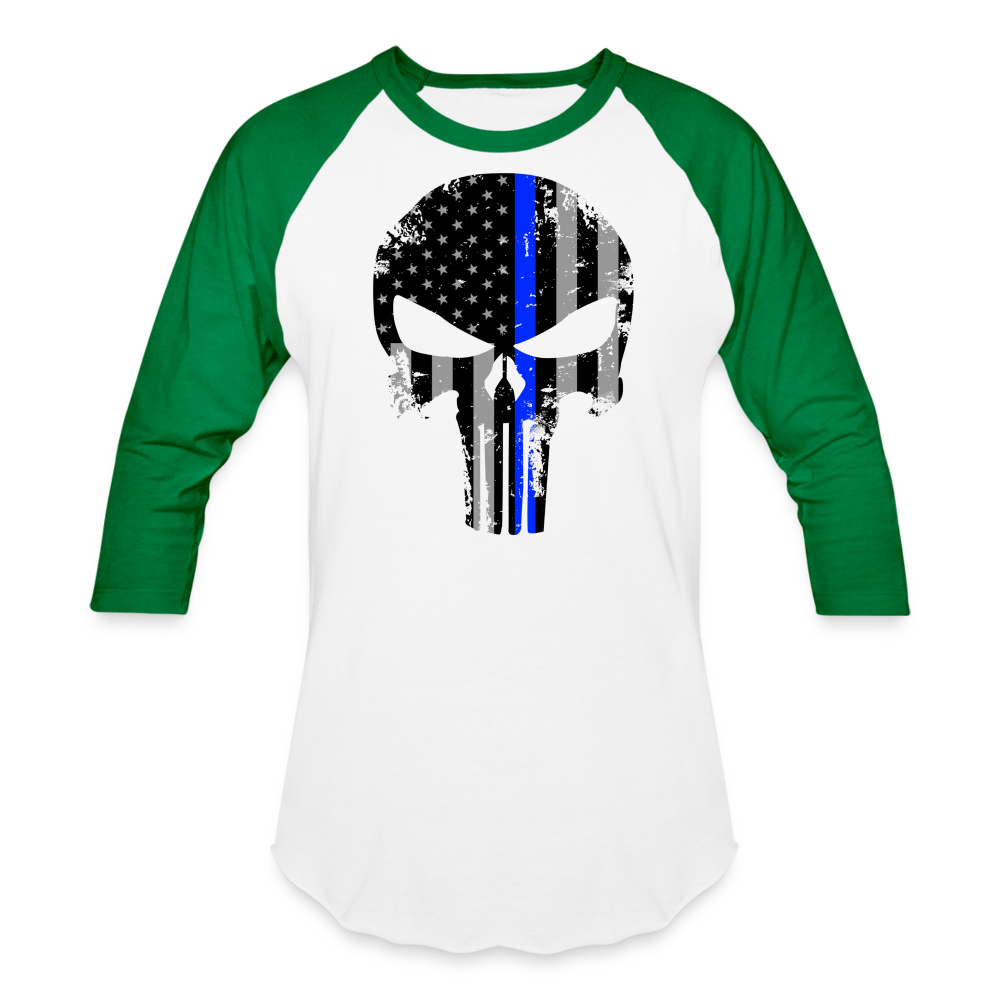 Baseball T-Shirt - Punisher Thin Blue Line - white/kelly green
