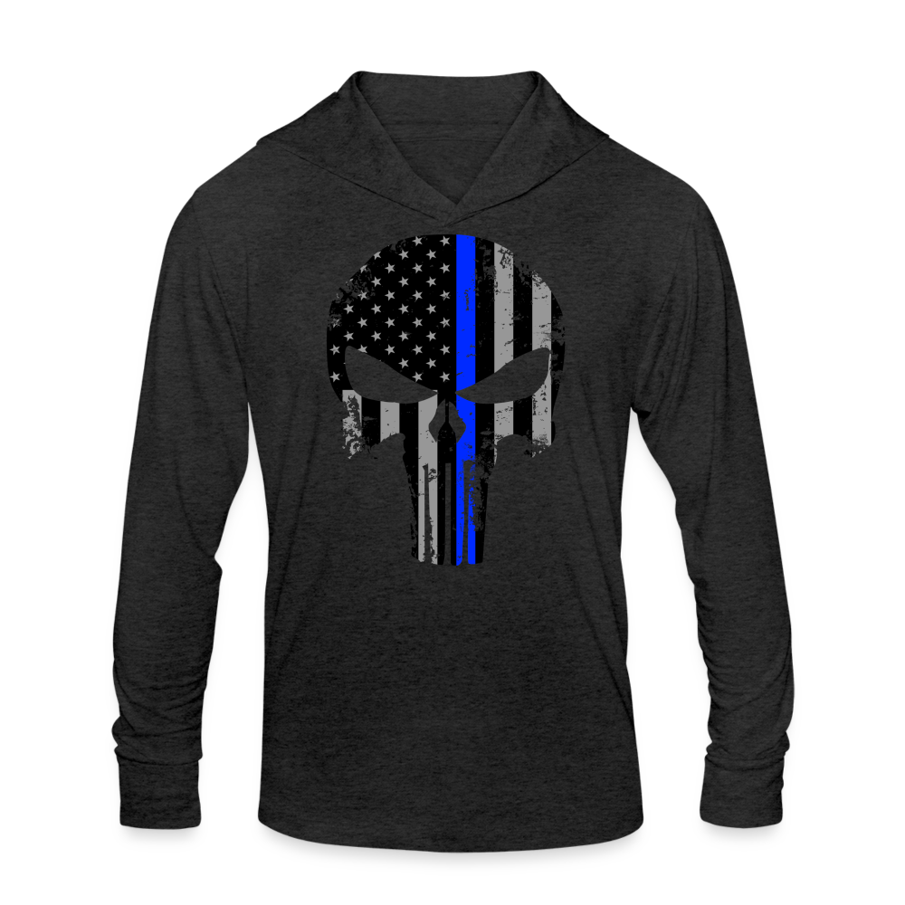 Unisex Tri-Blend Hoodie Shirt - Punisher Thin Blue Line - heather black