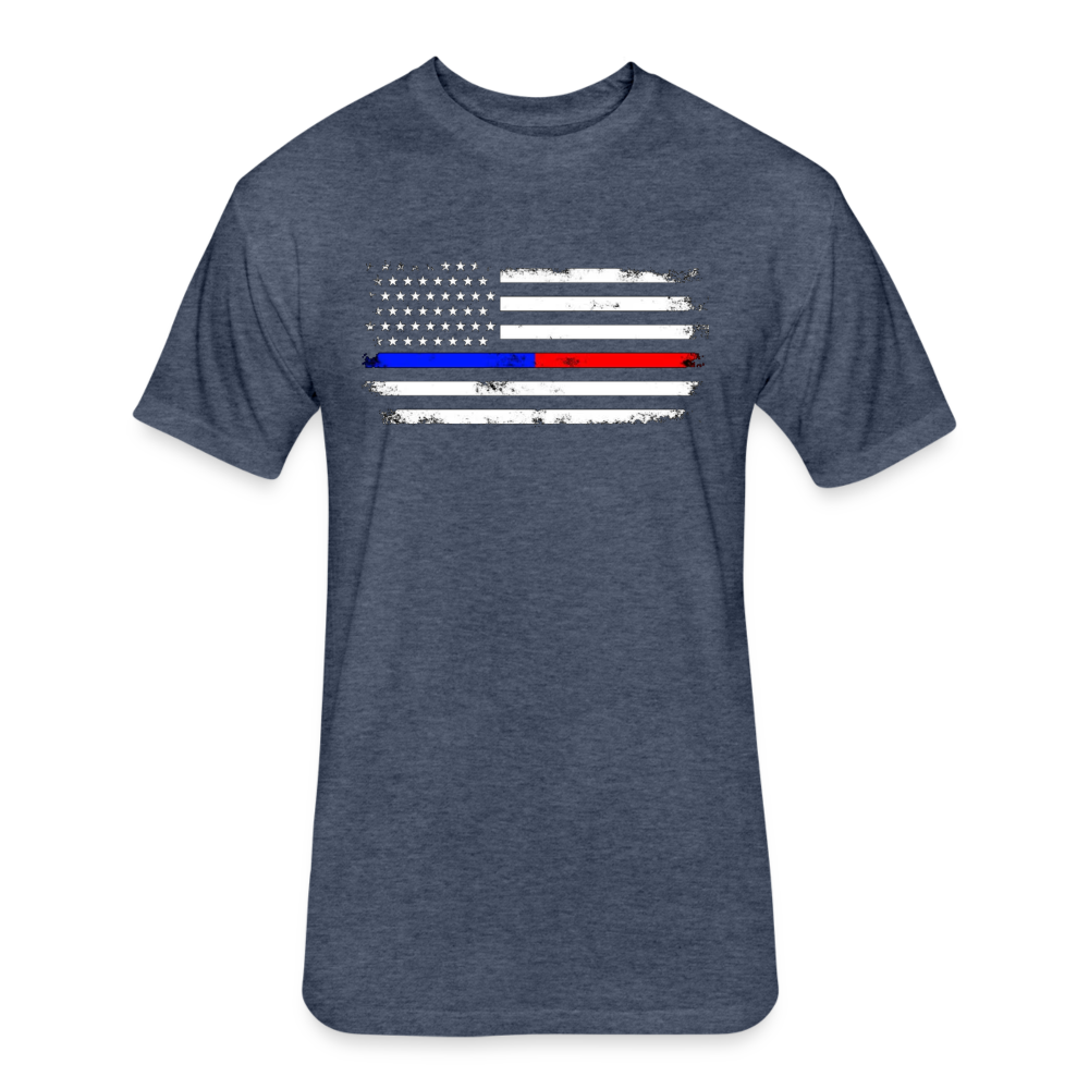Unisex Poly/Cotton T-Shirt by Next Level - Distressed Thin Red Line / Blue Line Flag - heather navy
