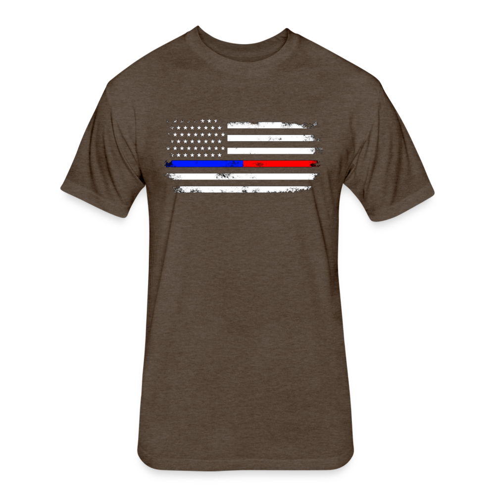Unisex Poly/Cotton T-Shirt by Next Level - Distressed Thin Red Line / Blue Line Flag - heather espresso
