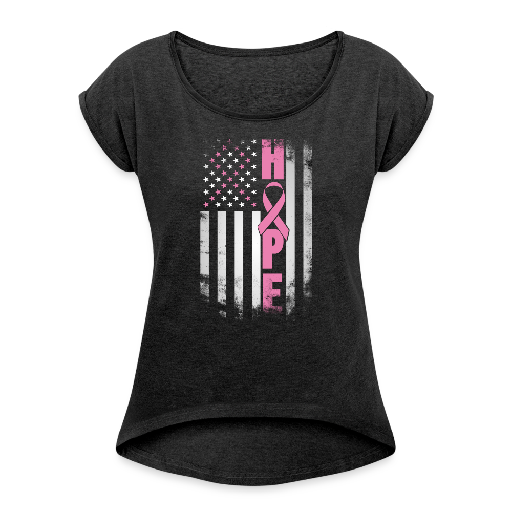 Women's Roll Cuff T-Shirt - "Hope" - heather black