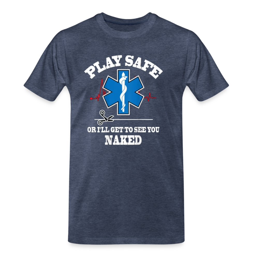 Men's Premium T-Shirt - Play Safe EMS - heather blue