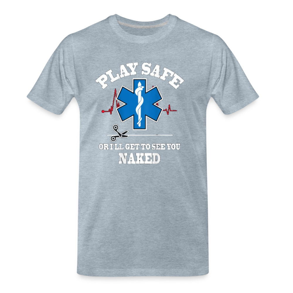 Men's Premium T-Shirt - Play Safe EMS - heather ice blue
