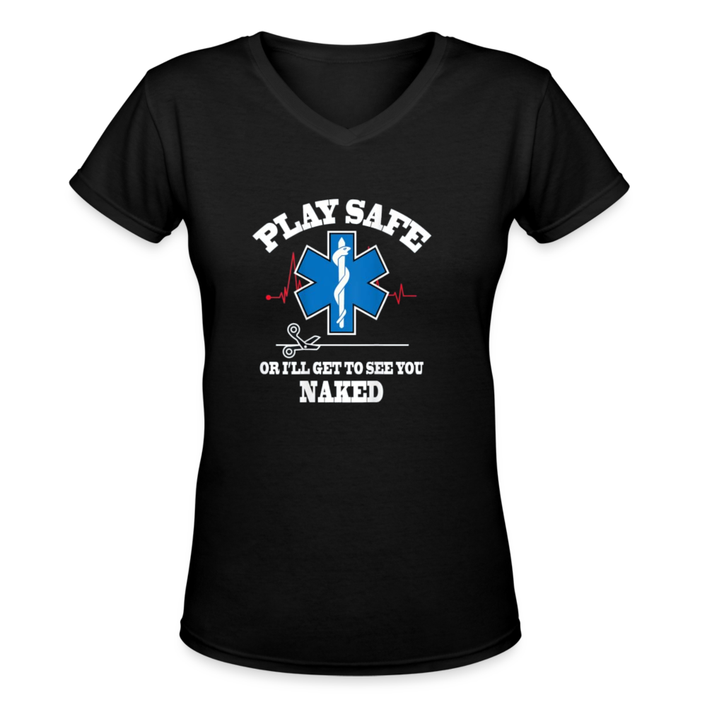 Women's V-Neck T-Shirt - Play Safe EMS - black
