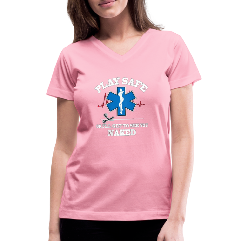 Women's V-Neck T-Shirt - Play Safe EMS - pink