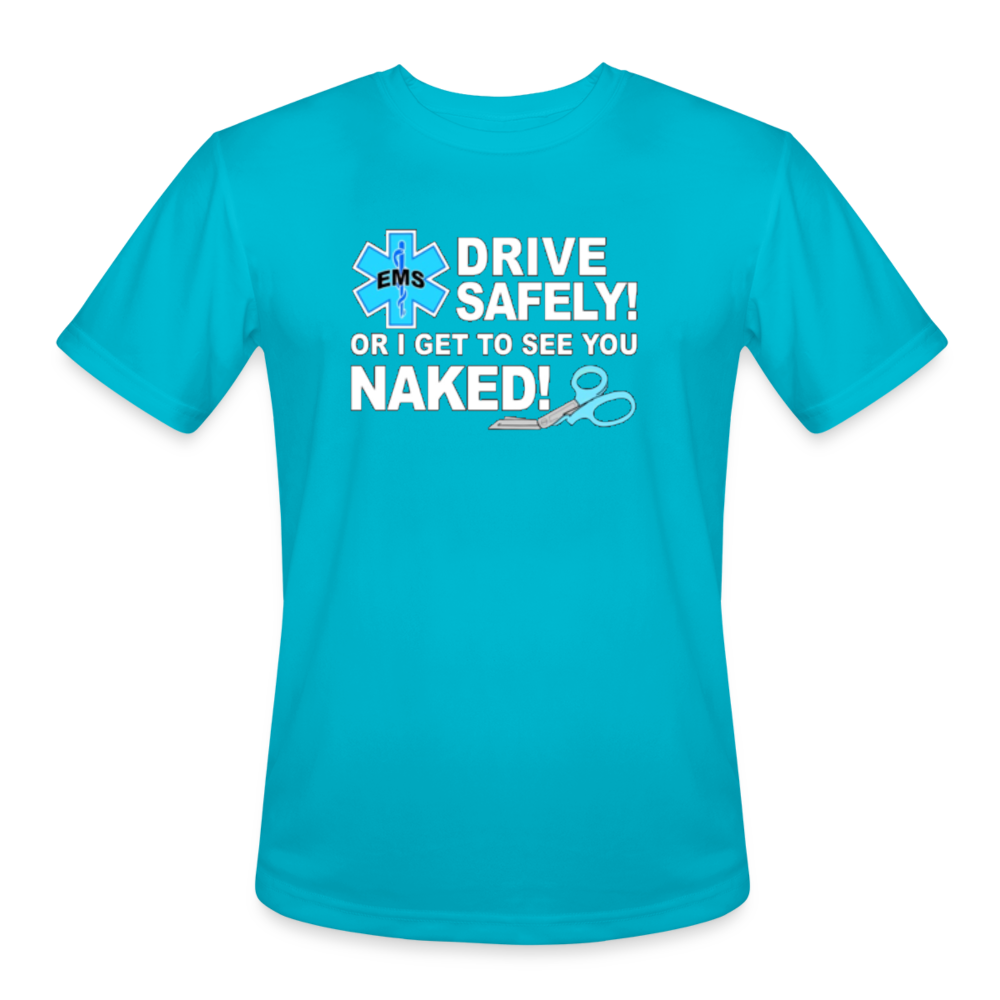 Men’s Moisture Wicking Performance T-Shirt - EMS Drive Safely! - turquoise