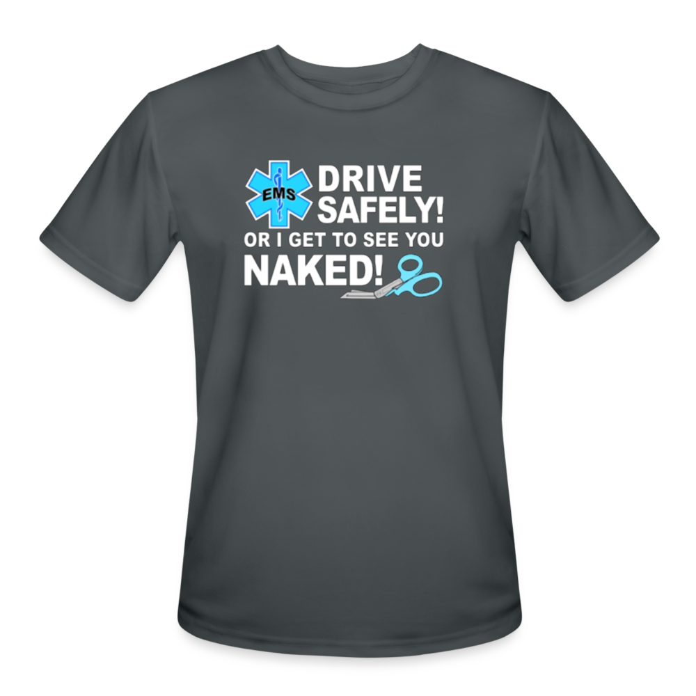 Men’s Moisture Wicking Performance T-Shirt - EMS Drive Safely! - charcoal