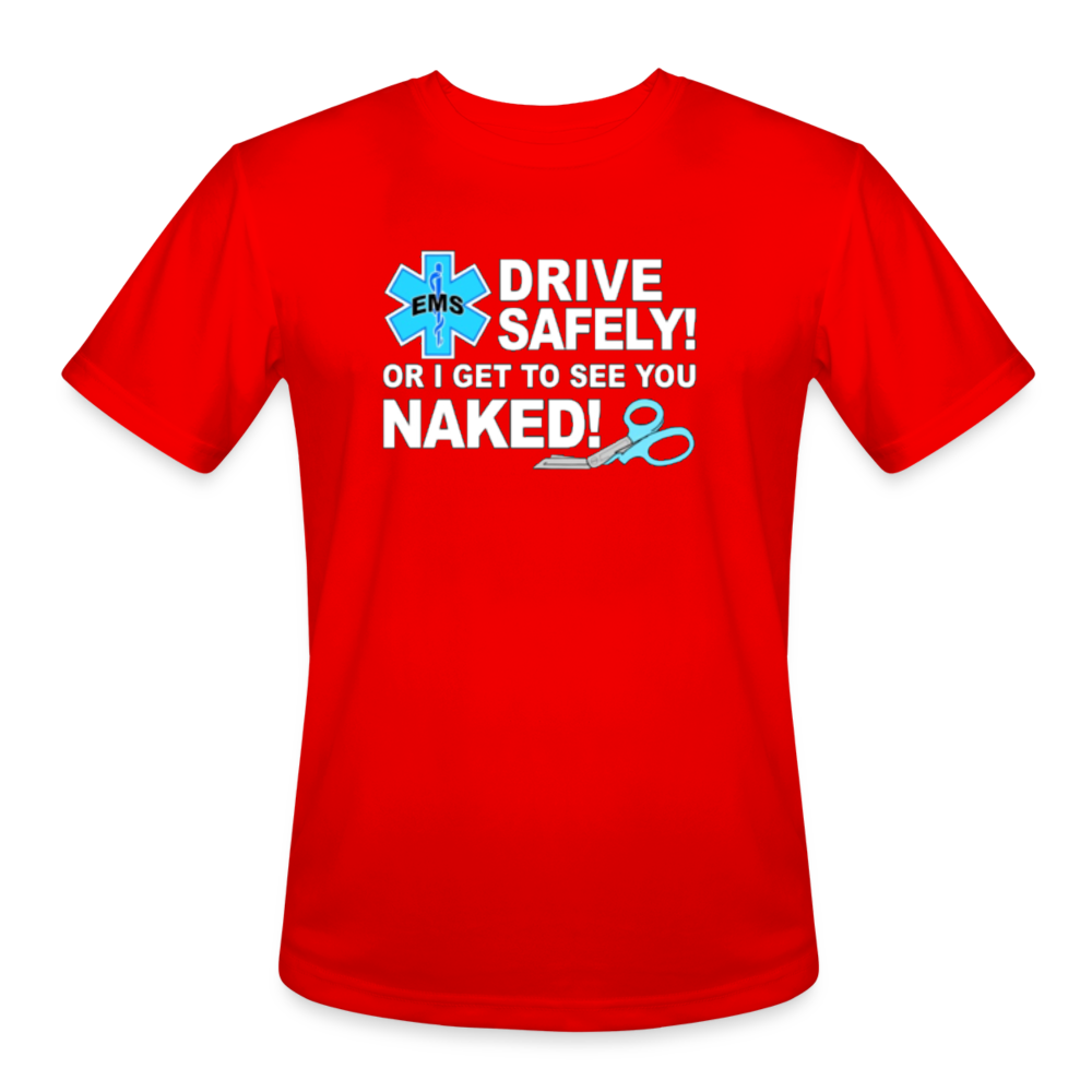 Men’s Moisture Wicking Performance T-Shirt - EMS Drive Safely! - red