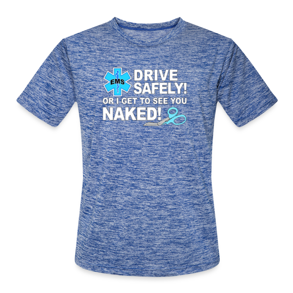 Men’s Moisture Wicking Performance T-Shirt - EMS Drive Safely! - heather blue