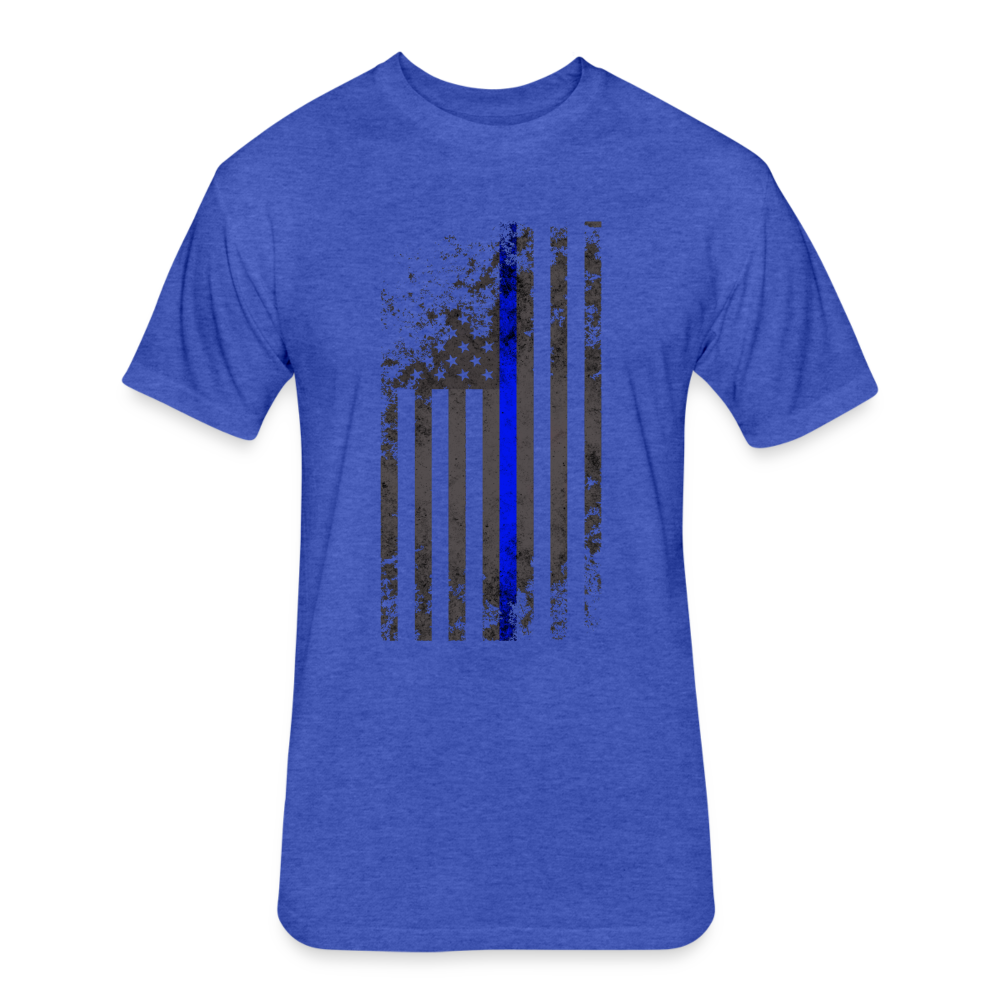 Unisex Poly/Cotton T-Shirt by Next Level - Thin Blue Line Distressed Vertical Flag - heather royal