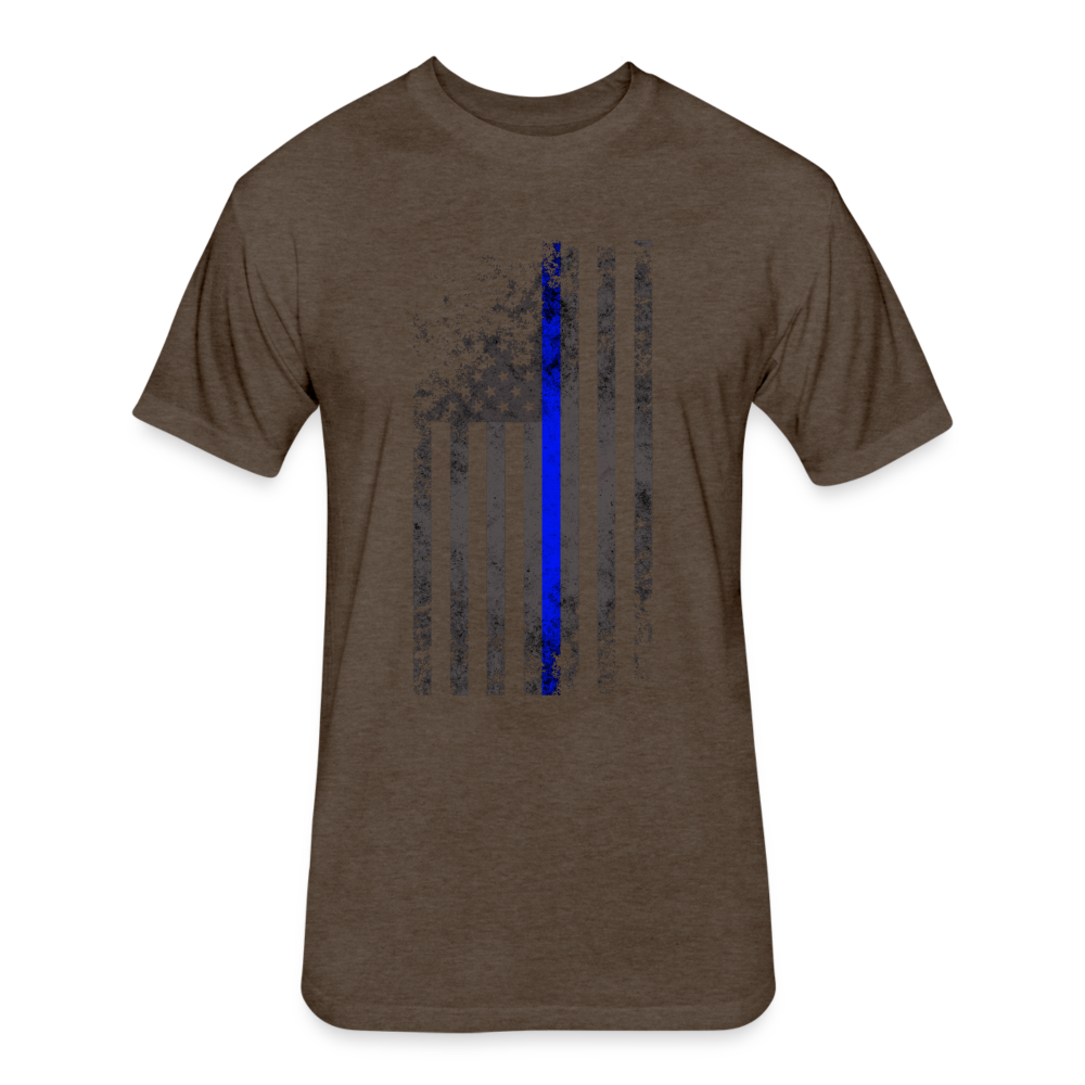 Unisex Poly/Cotton T-Shirt by Next Level - Thin Blue Line Distressed Vertical Flag - heather espresso