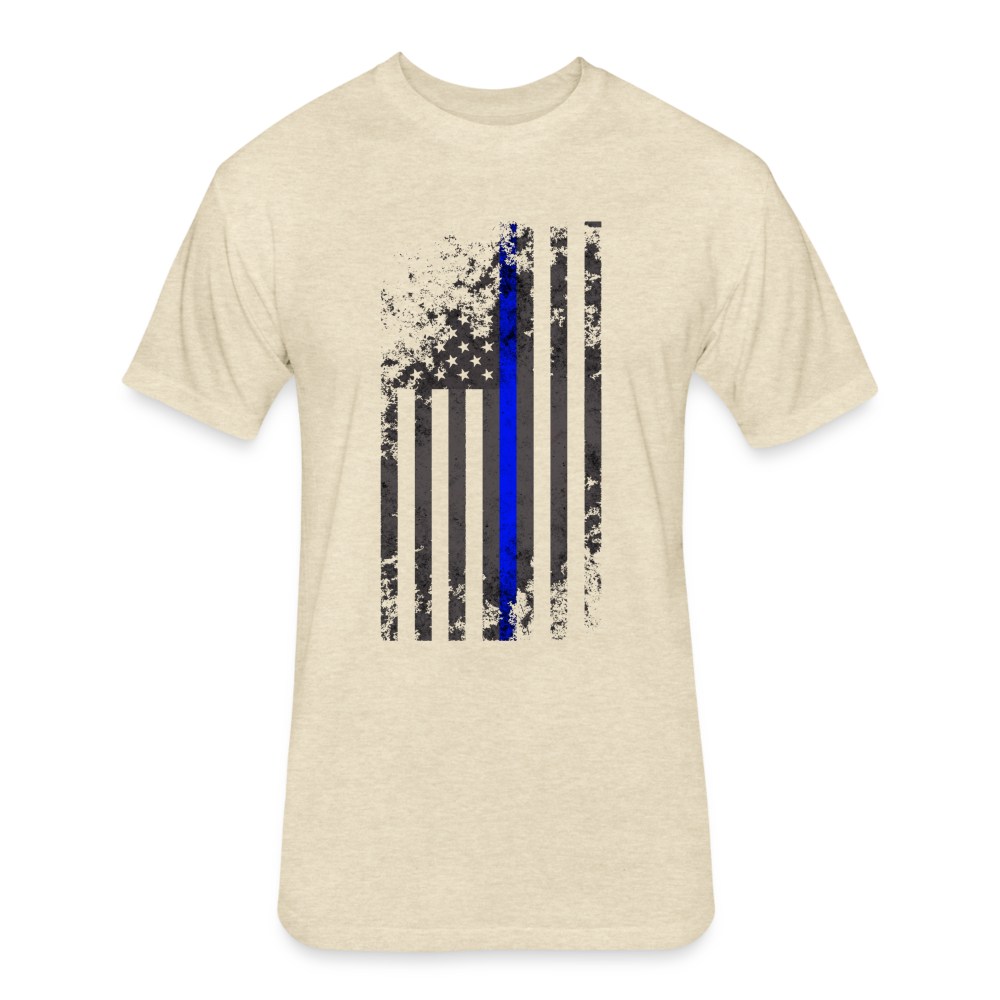 Unisex Poly/Cotton T-Shirt by Next Level - Thin Blue Line Distressed Vertical Flag - heather cream