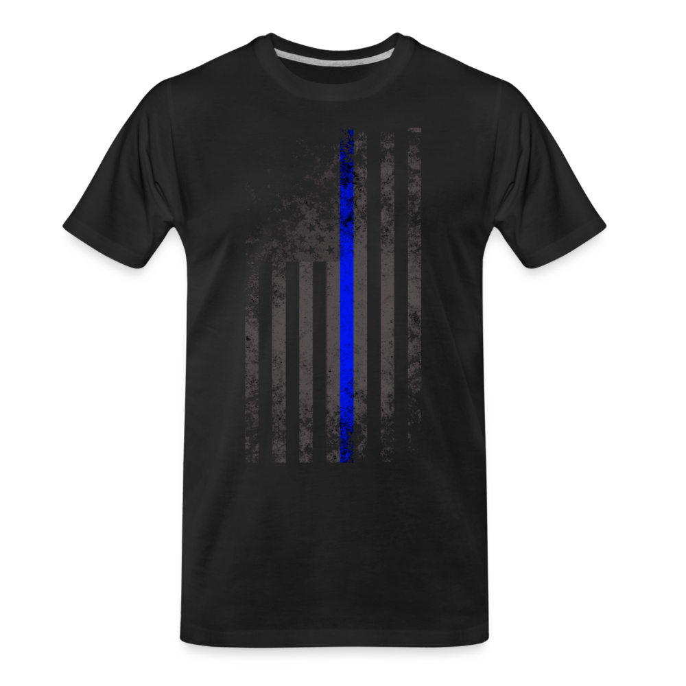 Men's Premium T-Shirt -  Thin Blue Line Distressed Vertical Flag - black